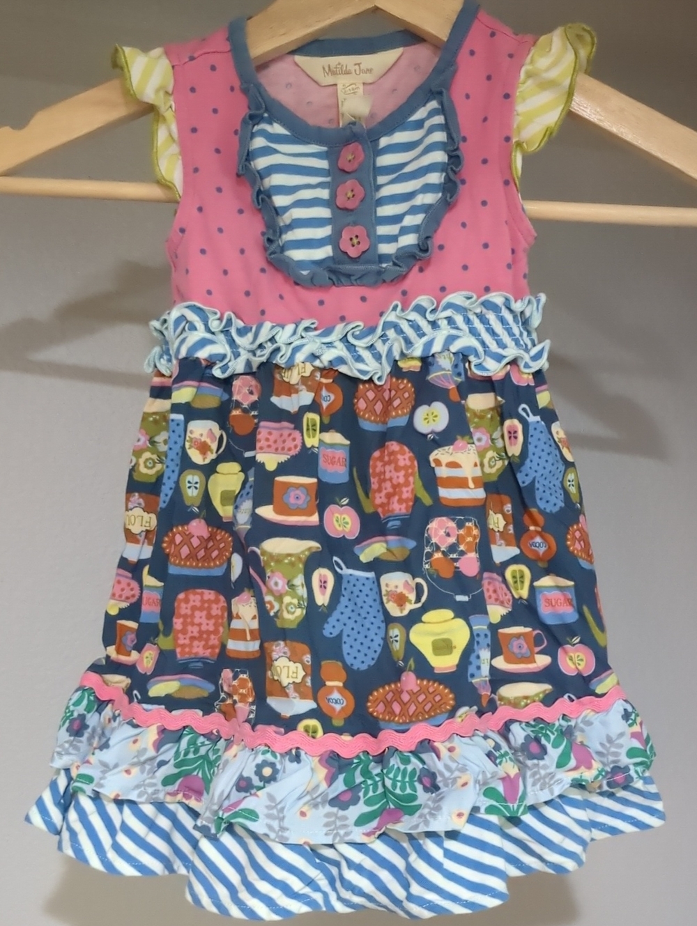 Matilda Jane Pink and Navy Ruffle Tiered Tea-Time Dress